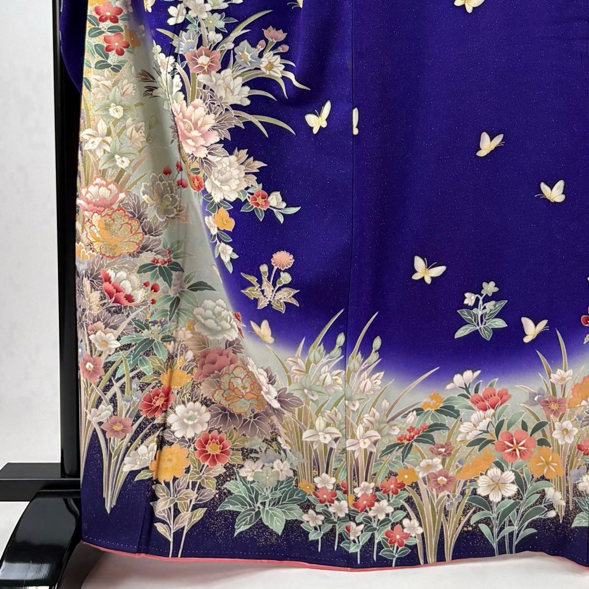 振袖フルセット 身丈165.5裄68.5 豪華振袖 金彩 熨斗花蝶文 逸品 名品 粋古典 シルバー/白黒 扇面柄/牡丹柄 最高級金彩刺繍友禅