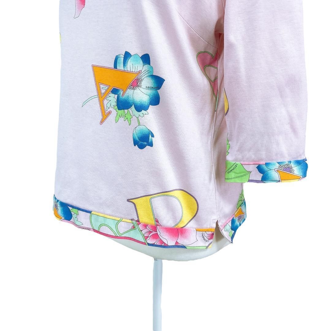  レオナール スポーツ 長袖カットソー L 花柄 ピンク 五分袖 七分袖 Tシャツ カットソー