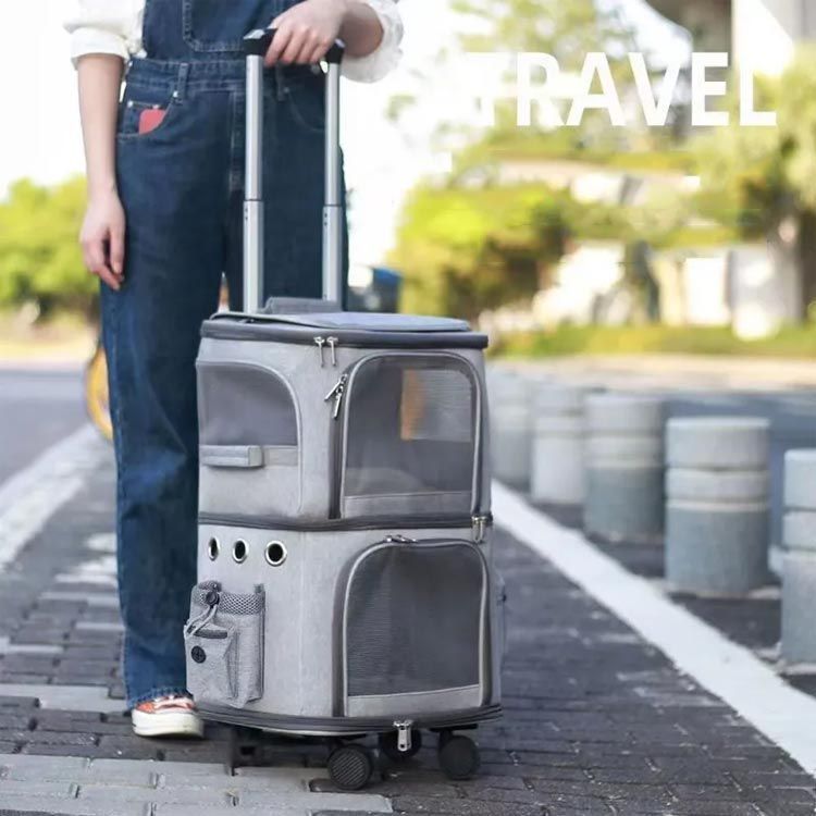 多頭飼い 犬 キャスター付きリュックサック 2匹 キャリーバッグ 猫用 ペット ペットキャリー 2層 リュック カート キャリーリュック キャリ
