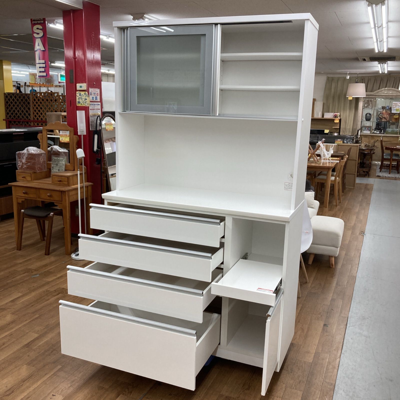 名古屋市近郊送料設置無料 S382 NITORI ニトリ キッチンボード レジューム120 ソフトクローズ搭載 幅119.5cm