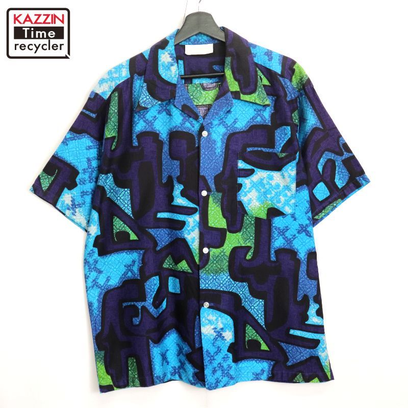70s ハワイ製 vintage 総柄 開襟 コットン アロハシャツ メンズ