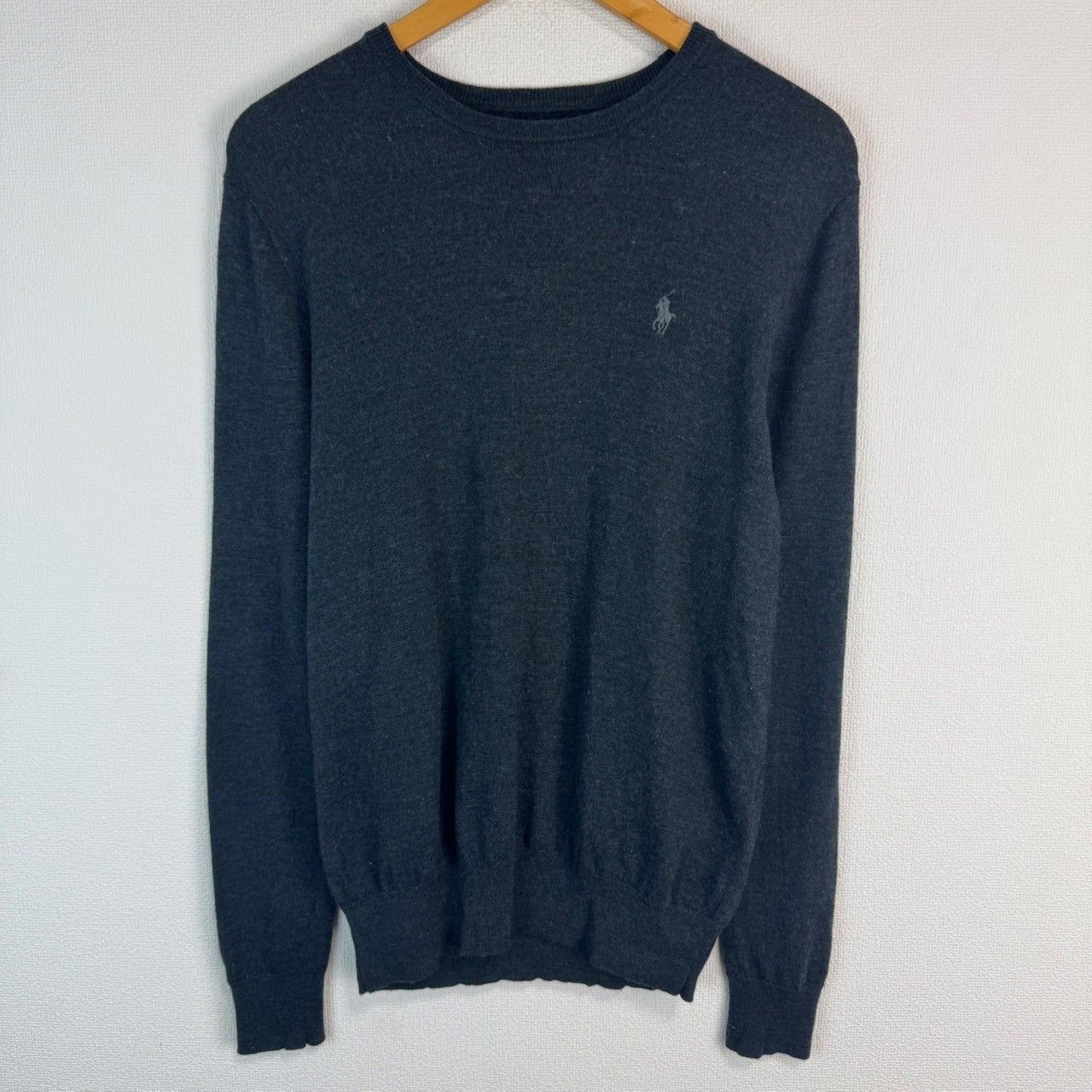 POLO RALPH LAUREN ポロラルフローレン ニット セーター ワンポイントロゴ ロゴ刺繍  チャコールグレー Sサイズ メンズ 古着 ストリート シティーボーイ