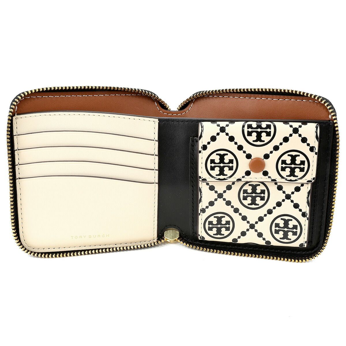 新品 トリーバーチ TORY BURCH 2つ折り財布 Tモノグラム コントラスト エンボス ブラック/ニュークリーム 新品 トリーバーチ TORY BURCH 2つ折り財布 Tモノグラム コントラスト