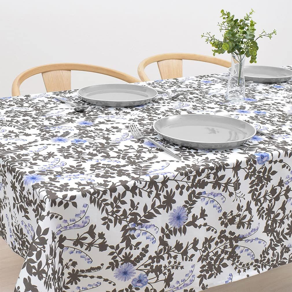 大人気　長方形 北欧 おしゃれ 142&times;180cm スタンダード 綿100% 花柄 テーブルクロス 植物 Decor) ブルー スタイルデコール(STYLE W4702610