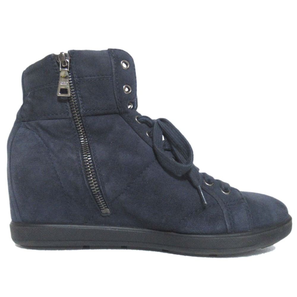 新品　PRADA プラダ　ハイカット スニーカー インヒールスニーカー　ネイビー PRADA プラダ☆ハイカット スニーカー インヒールスニーカー ネイビー