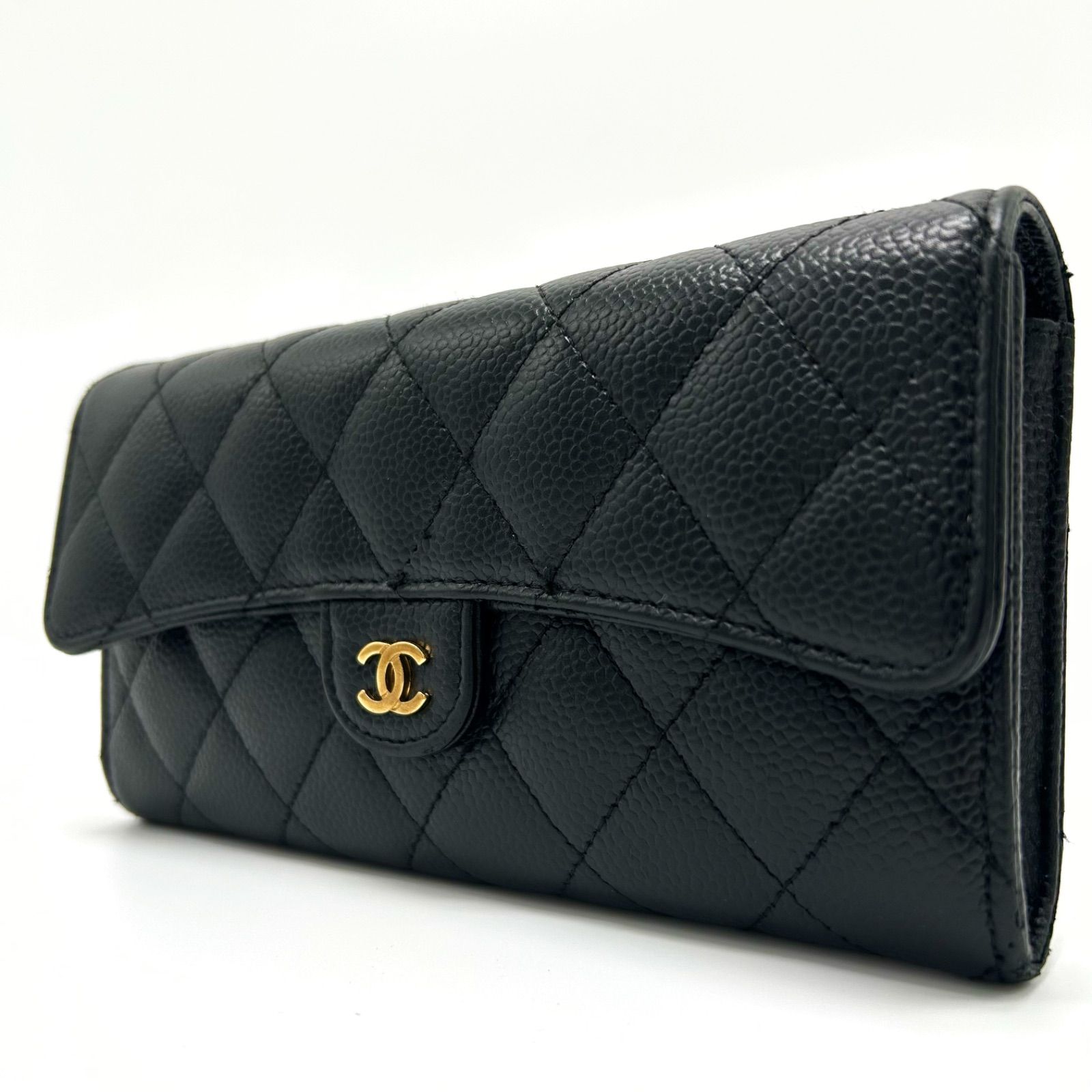 美品 CHANEL シャネル キャビアスキン 長財布 ココマーク マトラッセ  