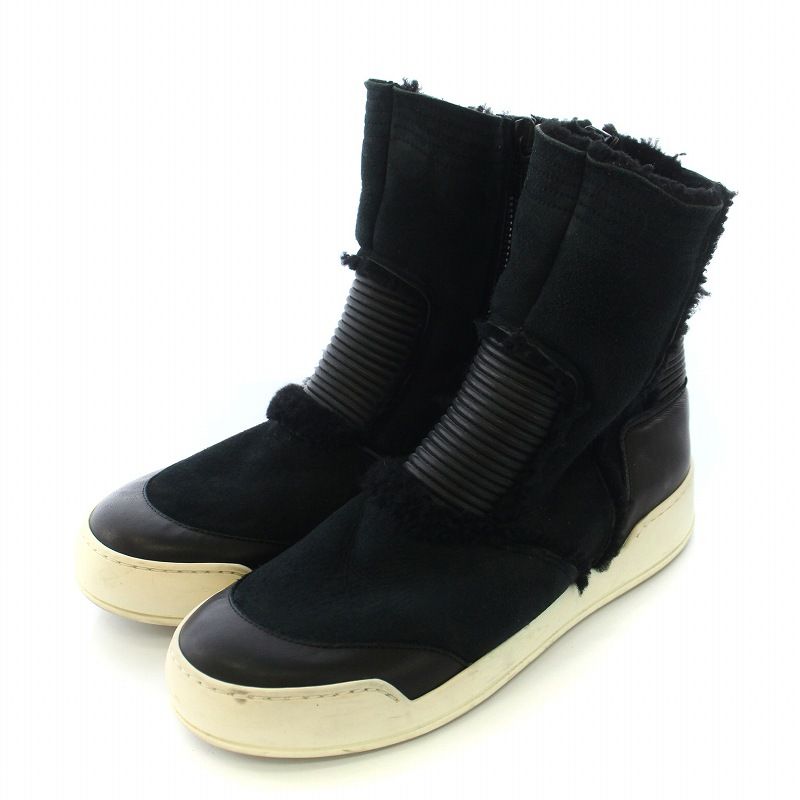 Balmain BALMAIN High Top Sneakers Sneaker Boots Side Zip Back Bore Suede Leather Shoe Shoe 41 26cm Black Black/DK
