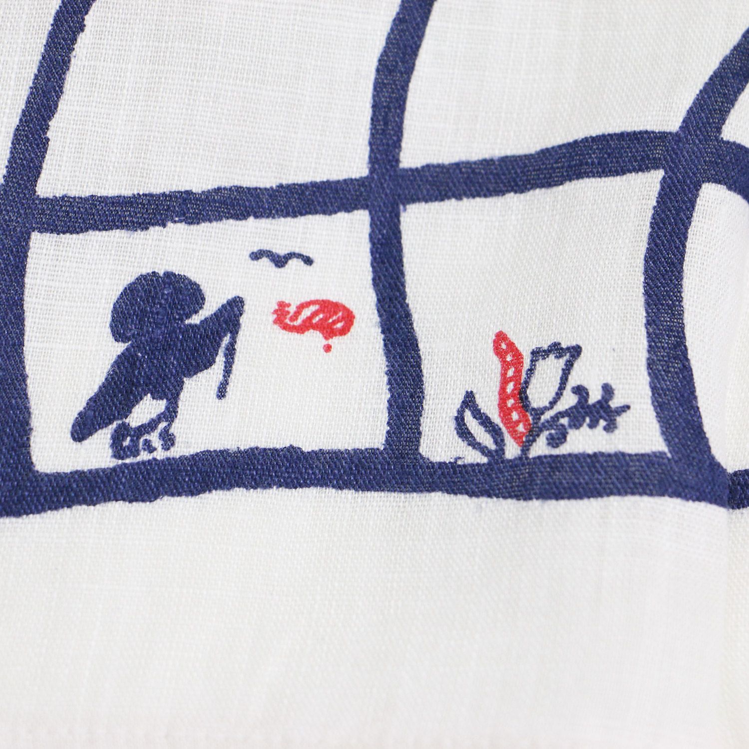 【美品】45R フォーティファイブ・アール 格子 フラワープリント バンダナ / スカーフ | 長方形 ロゴ | ホワイト ネイビー 白紺 | 日本製 ブランド ファッション アイテム 小物【レディース】【中古】