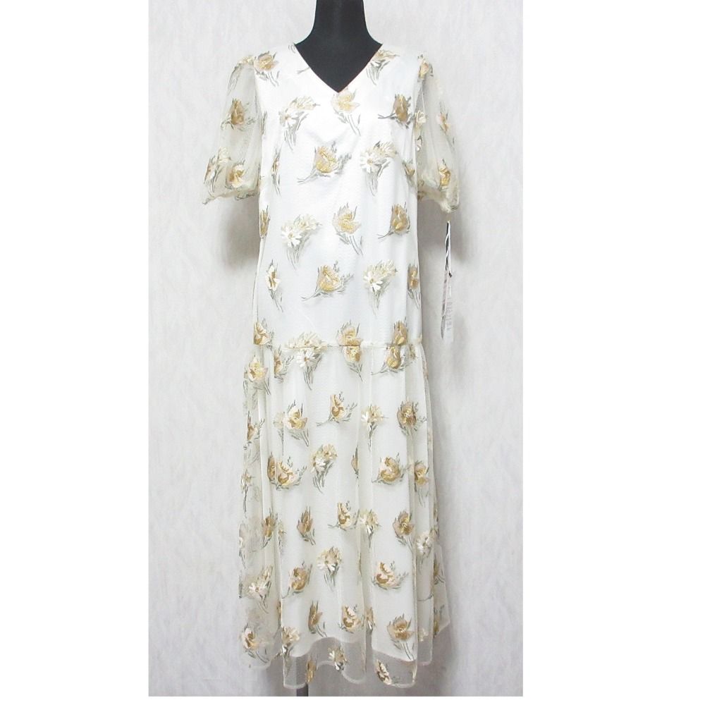 未使用 24SS GRACE CONTINENTAL グレースコンチネンタル レトロフラワー刺繍ワンピース 0124131216 38 キナリ レディース 古着  USED