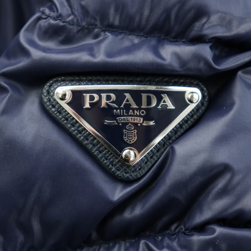 PRADA ダウンジャケット サイズ50 ネイビー フード付 三角ロゴプレート