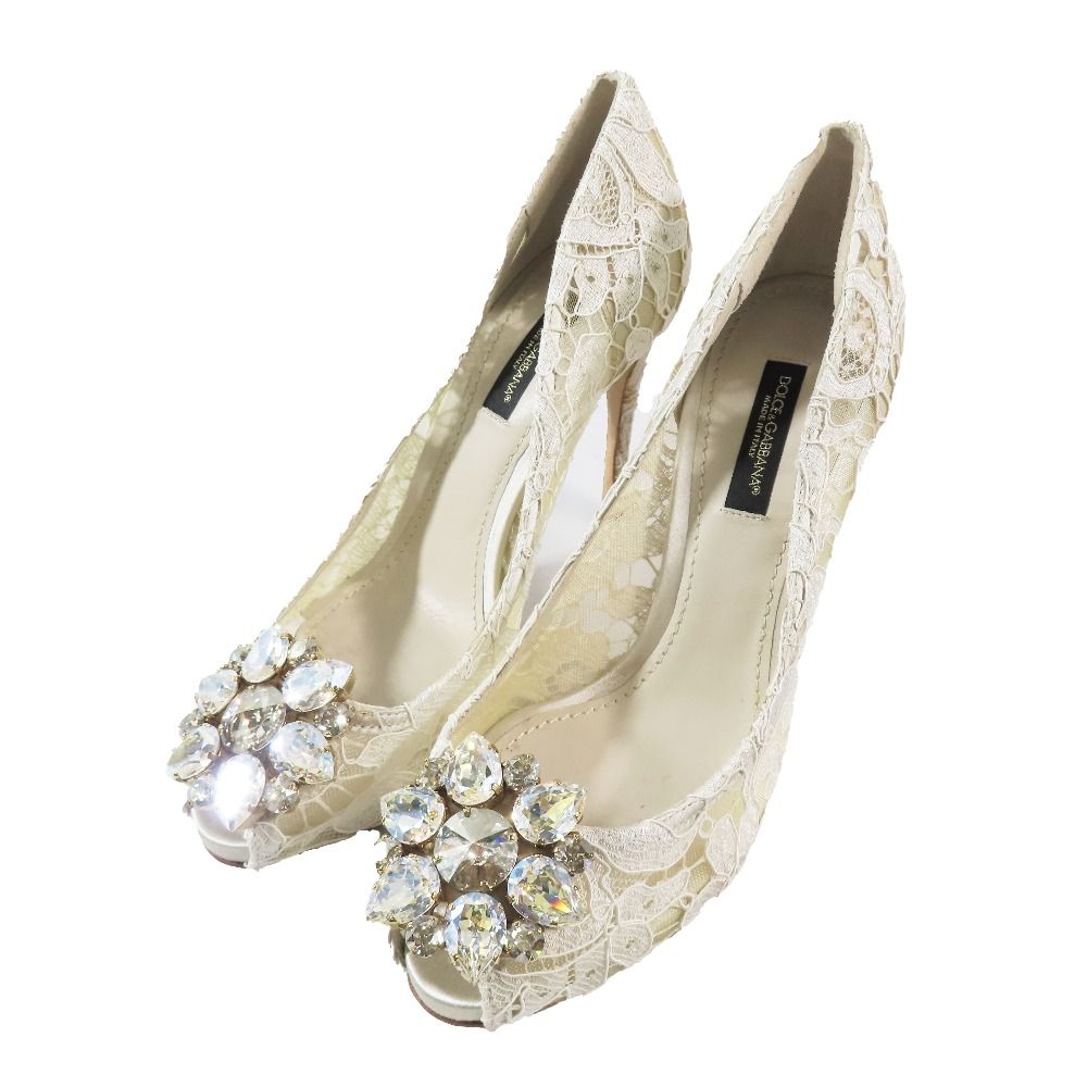 DOLCE&GABBANA ドルガバ　ビジュー　クリスタル　レース　パンプス　靴 DOLCE&GABBANA ドルガバ ビジュー クリスタル レース パンプス