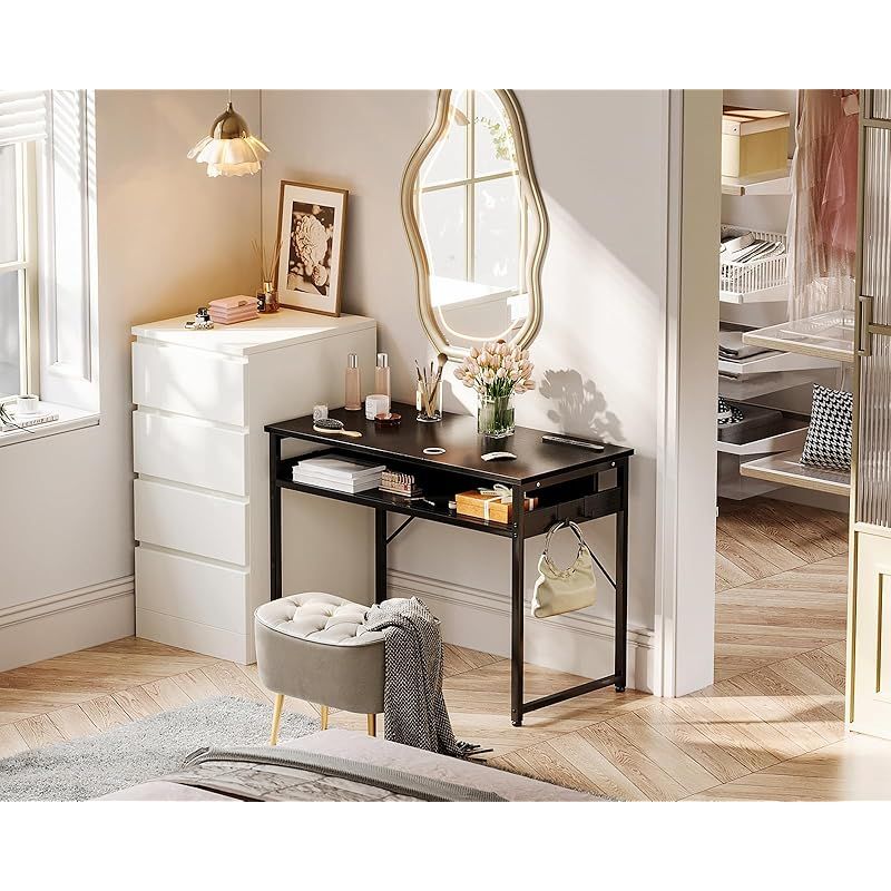 デスク 机 pcデスク 幅80cm パソコンデスク 引き出し/フック付 Amazon