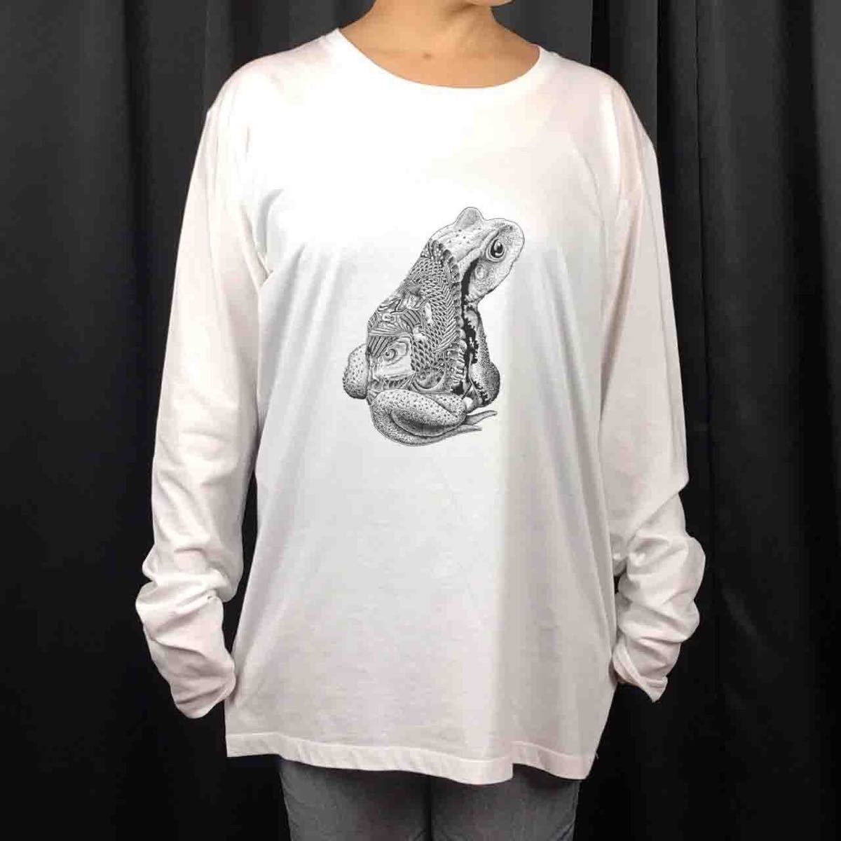 オリジナル ロンT 蛙 カエル 和彫り 刺青 入墨 タトゥー TATOO 日本 和柄 ロンT S M L XL タイト ジャスト 大きい ビッグ オーバーサイズ メンズ レディース ユニセックス ピンククリーム