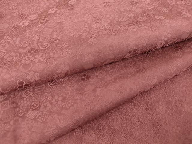 平和屋着物▽上質な色無地 単衣 吉祥花地紋 浅蘇芳色 正絹 逸品