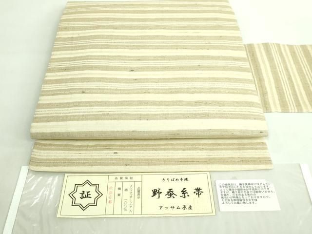 平和屋着物○インド・アッサム 野蚕糸 手織 ムガシルク 紬 霞文 正絹