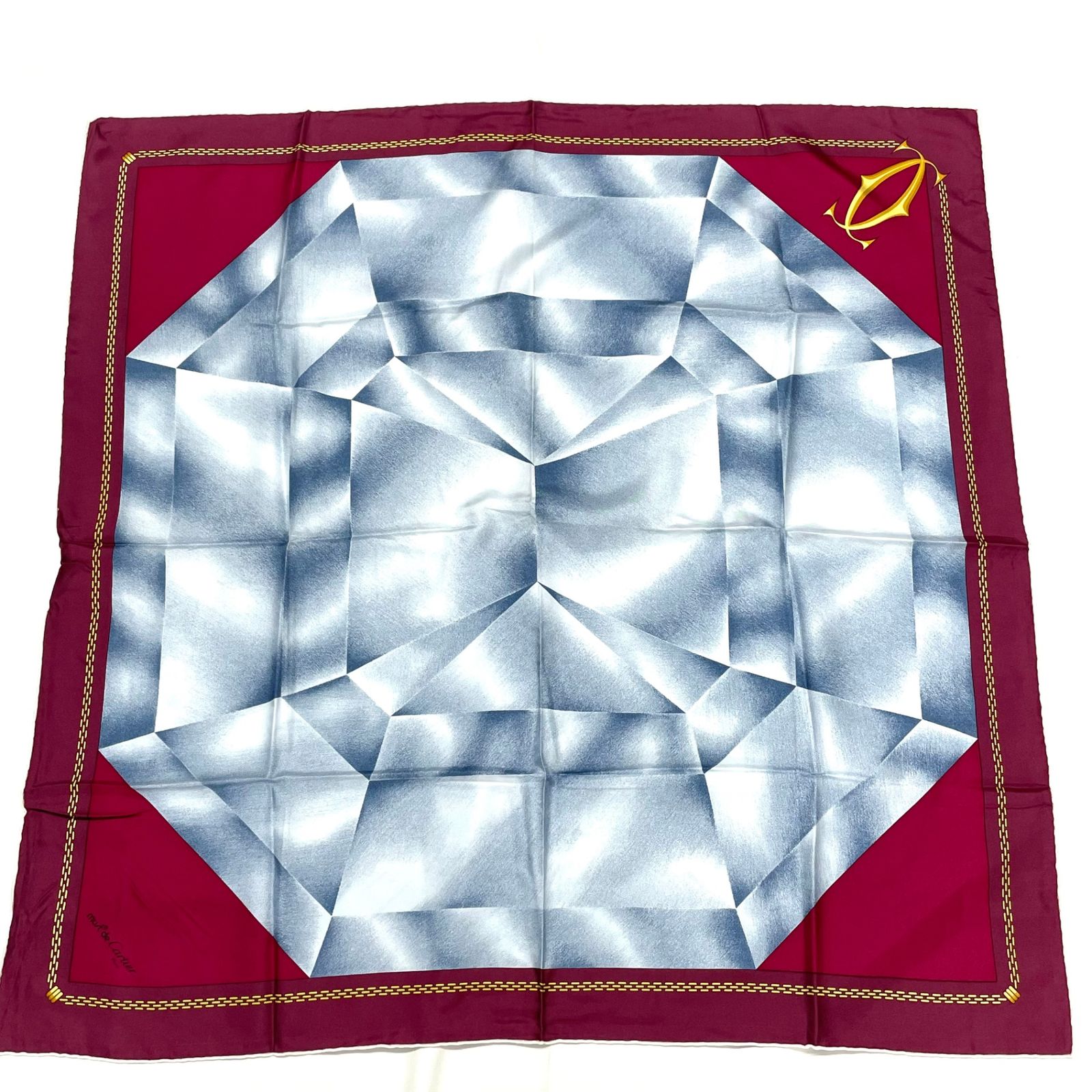 美品 Cartier カルティエ シルク ダイヤモンド柄 スカーフ