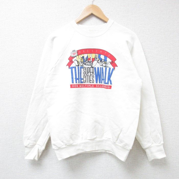 M/古着 フルーツオブザルーム 長袖 スウェット メンズ 80s 企業広告 ラグラン クルーネック 白 ホワイト 24aug30 中古 スエット トレーナー