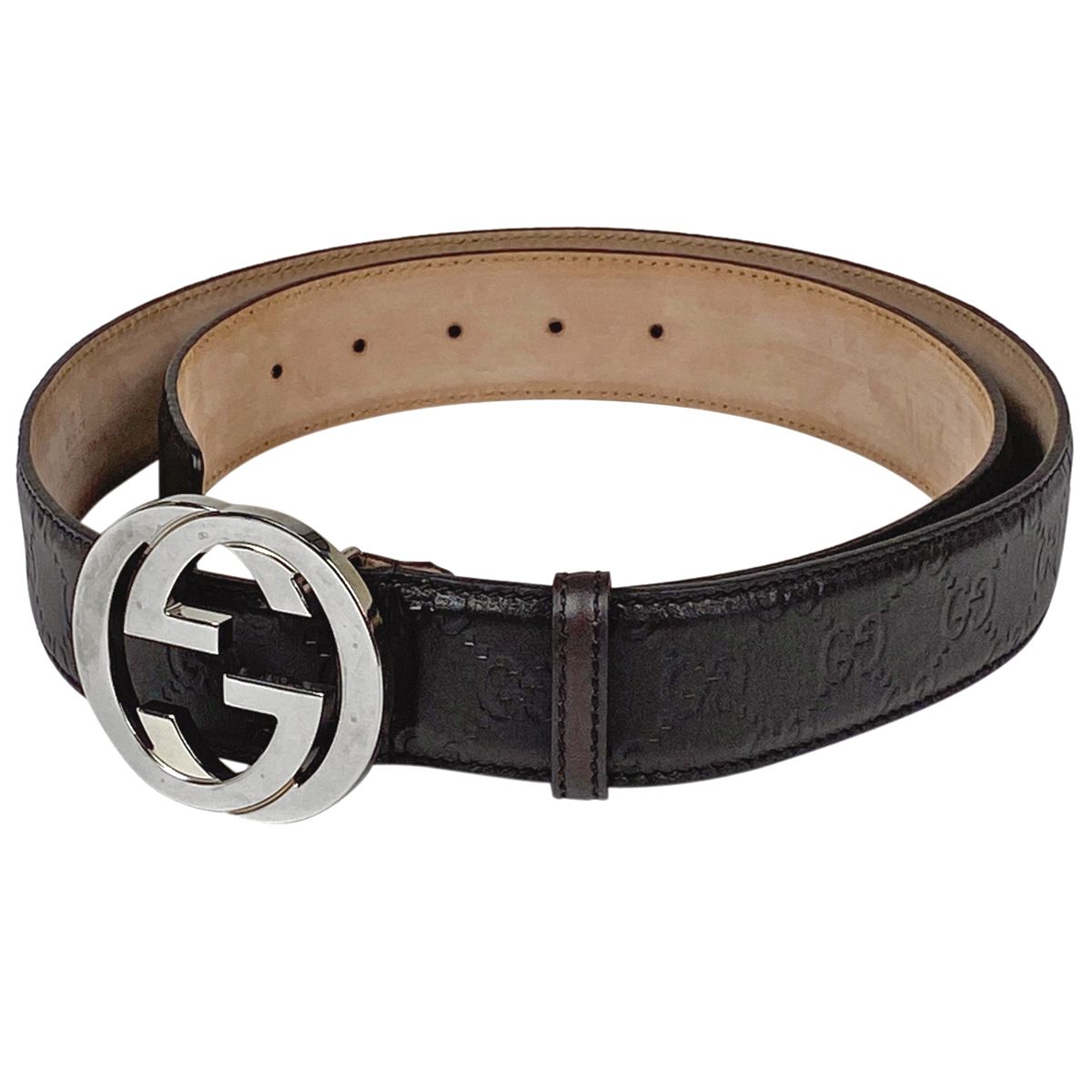 GUCCI　GG柄　ベルト　インターロッキング　シマ　レザー　ブラウン グッチ GUCCI インターロッキングG ベルト グッチシマ GG柄