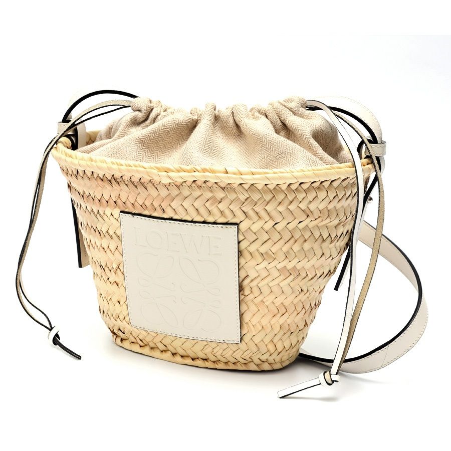 ロエベ | LOEWE ドローストリング バケットバッグ | ショルダーバッグ A223222X01 ラフィア ヤシの葉 |カーフ ナチュラル|ホワイト 商品番号 S-158479