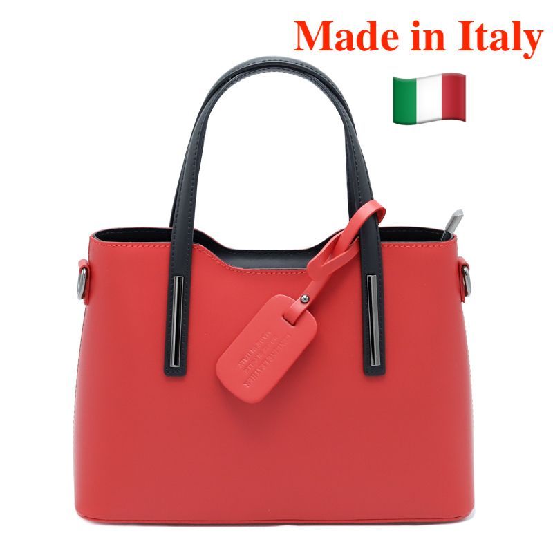 ハンドバッグ イタリア製 2WAY ショルダー レディース 本革 赤×黒  