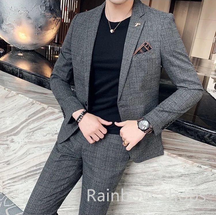 スーツ メンズ 上下 小さい 大きいサイズ 大きめ ビジネススーツ チェック柄 セットアップ ジャケット パンツ 韓国風 スリムスーツ 2点セット おしゃれ 50代 スーツ パーティー 成人式 フォー