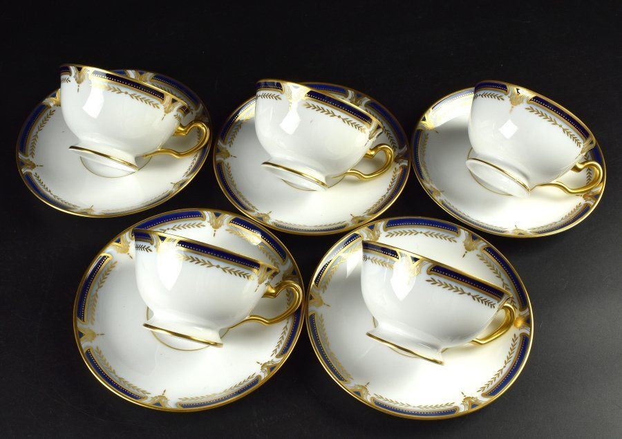 蔵A2101c 大倉陶園 瑠璃 金彩 カップ＆ソーサー ５客 クラッチ