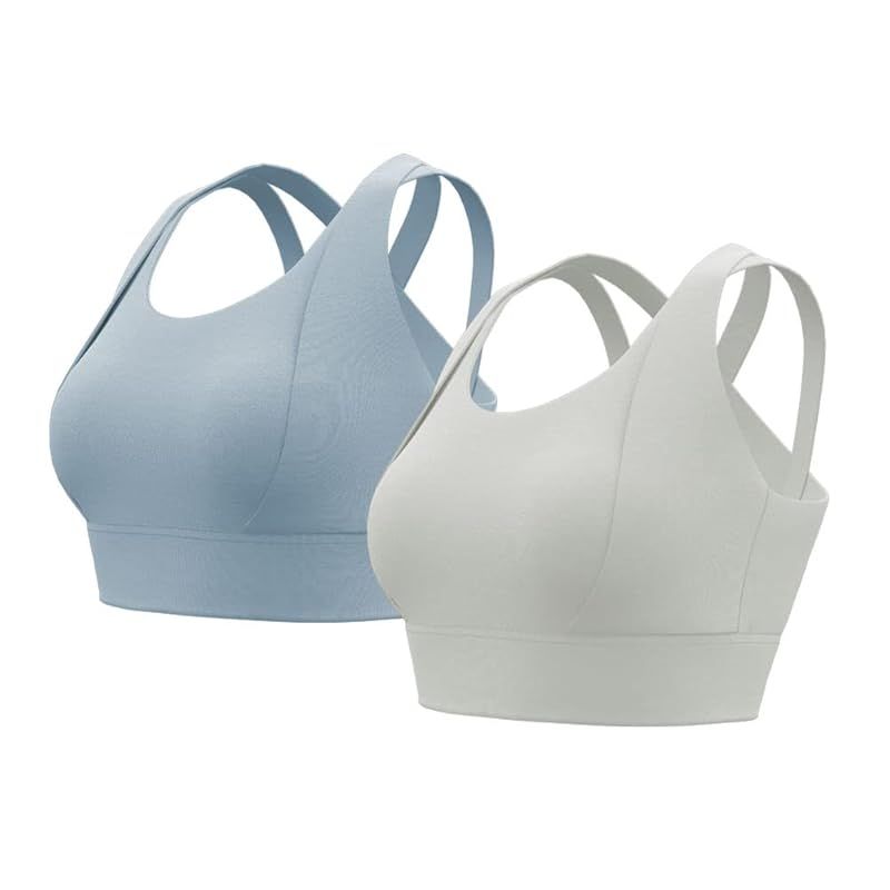 [FLYSHION] スポーツブラ 後ろホックタイプ トレーニングウェア スポーツブラ2枚セット ブルー+グレー(2枚組) size：XL