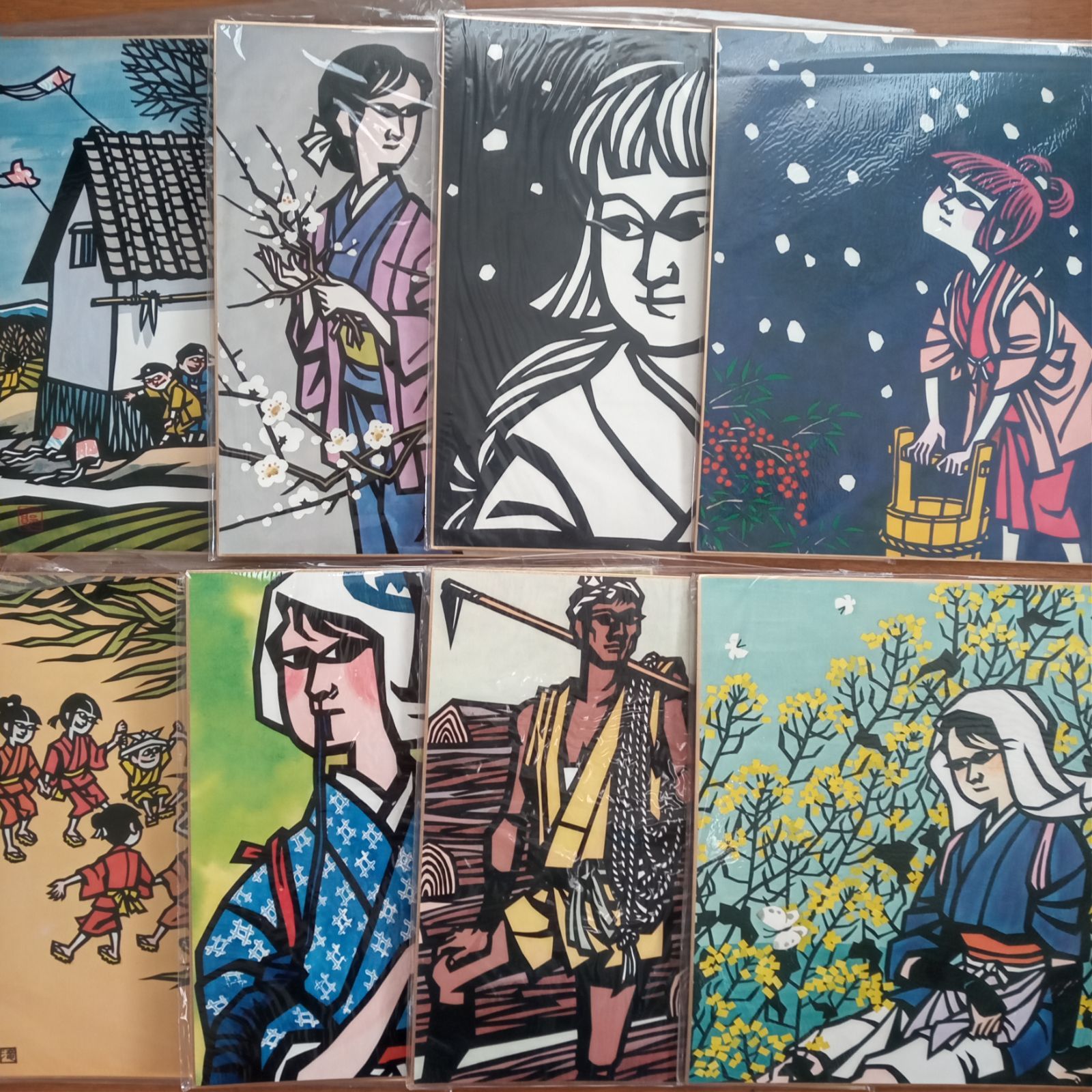 滝平二郎「きりえ」印刷色紙 カラー7枚、モノクロ1枚「ゆき」 - メルカリ