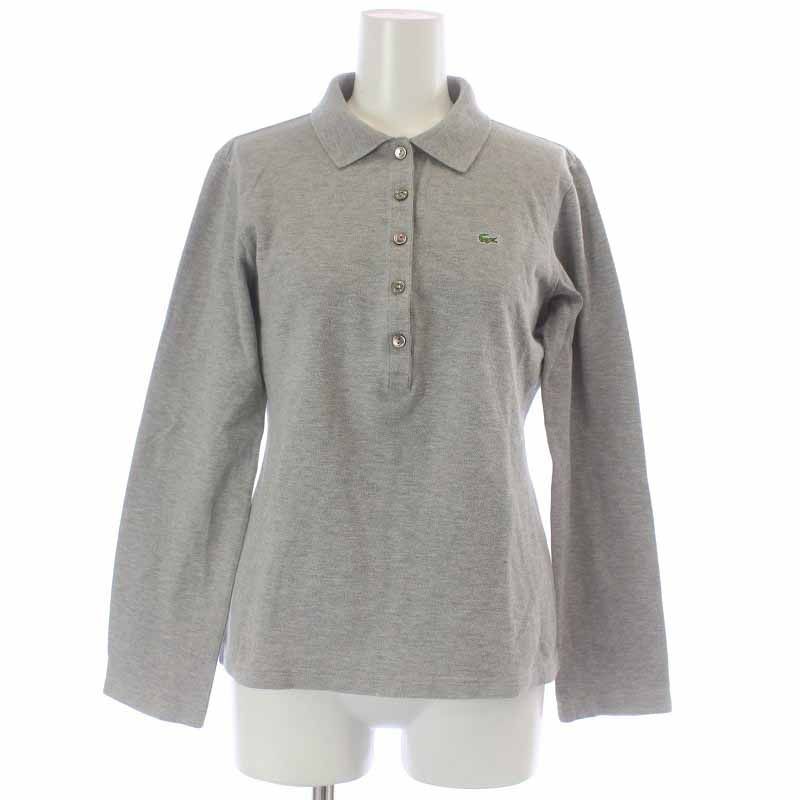80s フランス製 ラコステ 長袖 鹿の子 ポロシャツ サイズ5 ラコステ LACOSTE ポロシャツ 長袖 鹿の子 42 L グレー /AT14