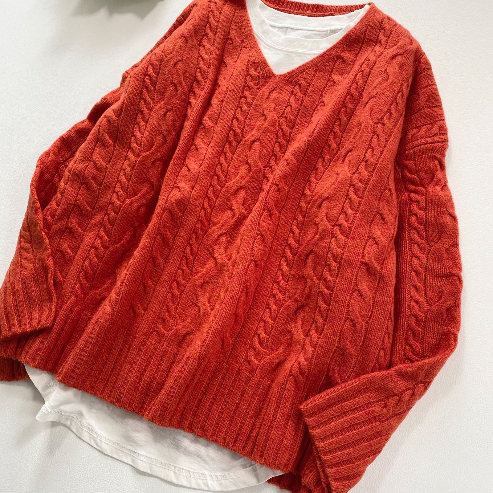 新品タグ♪ハミルトンウールアラン柄ニット M オレンジ アーバン