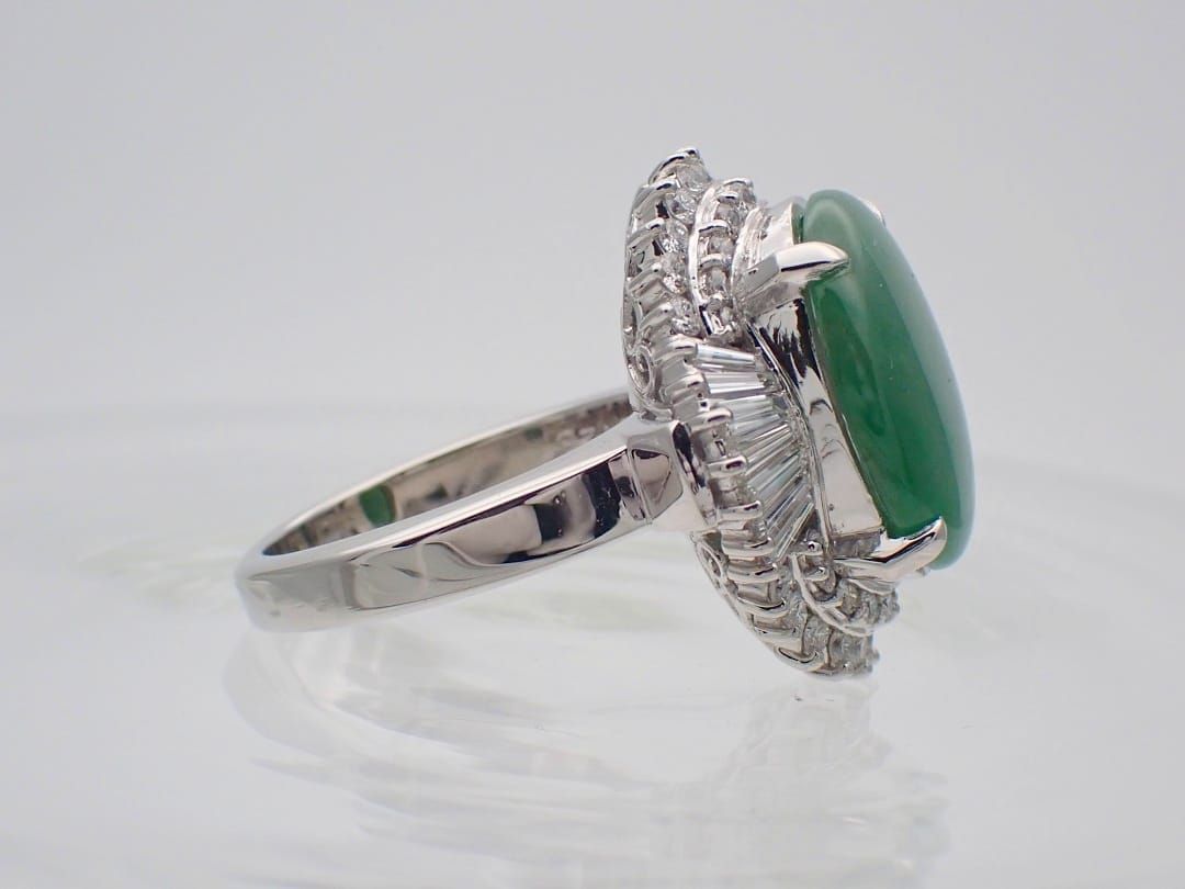 PT900 プラチナ ダイヤ取巻き ヒスイ リング D1.23ct 11号 14.85g 中古  