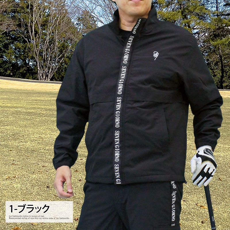 Golf Jacket, Men's Golf Wear, GIORNO SEVEN, Giorno Seven, Outer Blouson, Zip Up, Ripstop Material, Logo Tape Top, Fall/Winter, Fashionable Brand, JKT209, 1-Black