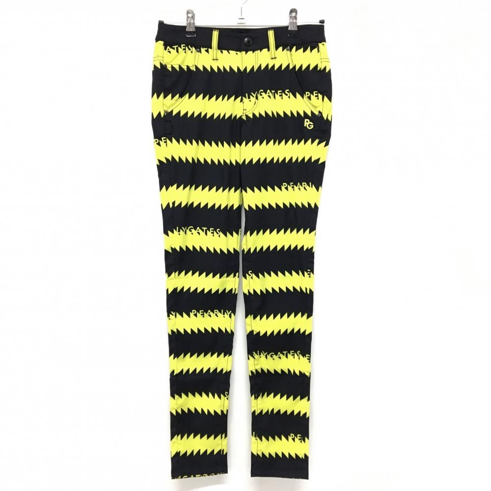 【新品】パーリーゲイツ パンツ 黒×イエロー ギザギザボーダー ストレッチ レディース 0(S) ゴルフウェア PEARLY GATES