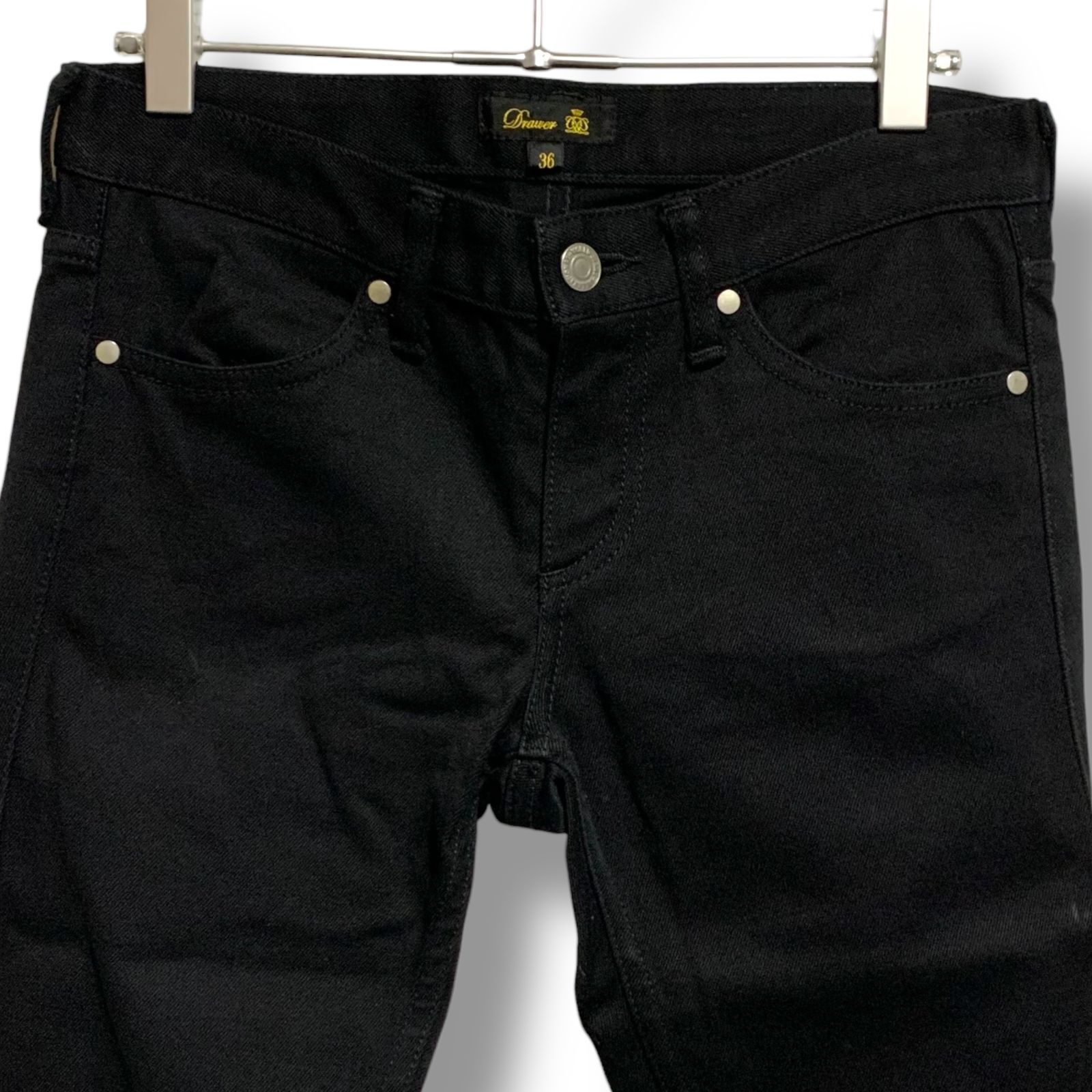 正規品激安大集合！ Drawer ドゥロワー ブラック スキニー デニム パンツ 裾ジップ ストレッチ Sサイズ レディース ドライクリーニング 上品 980H 【級！】