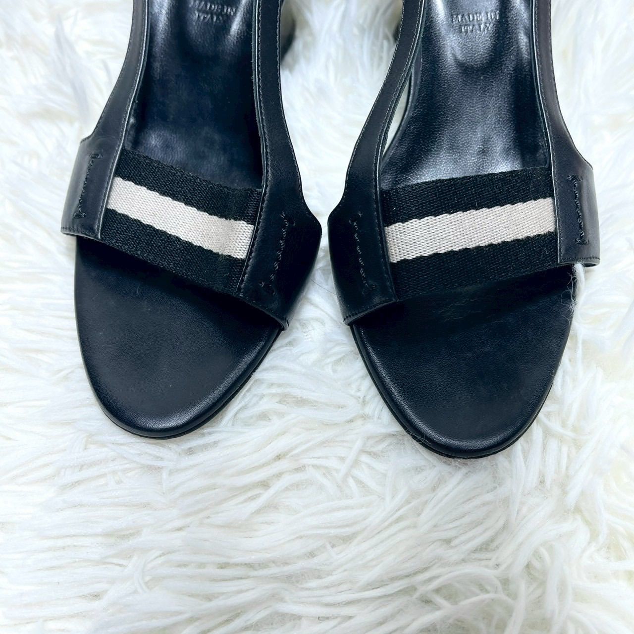 本物バリーBALLY本革レザーヒールストラップサンダルパンプスシューズ靴レディース22cmイタリア製35黒ブラック