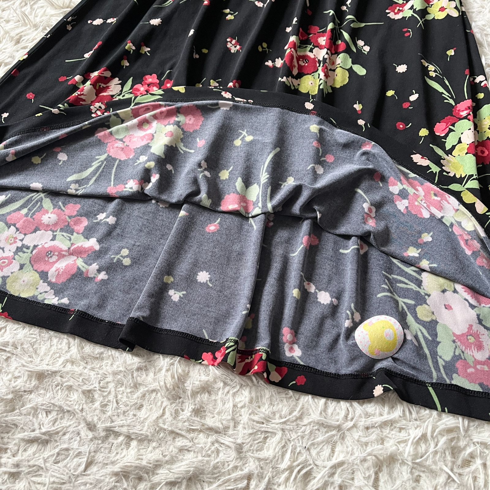 Laura Ashley ローラアシュレイ ロング丈 花柄ワンピース 黒 9号 M 