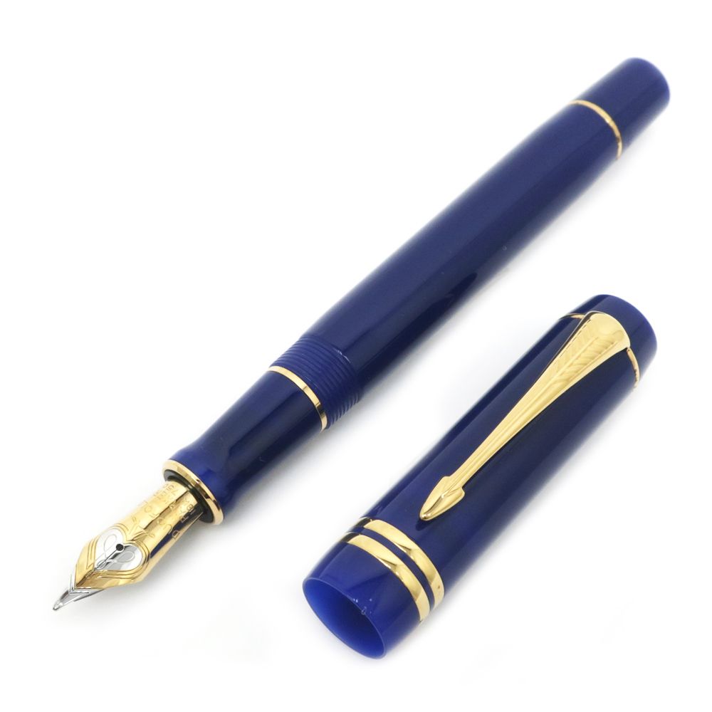 Parker DuoFold 万年筆 青色 刻印付き パーカー 万年筆 デュオフォールド センテニアル ラピスブルー