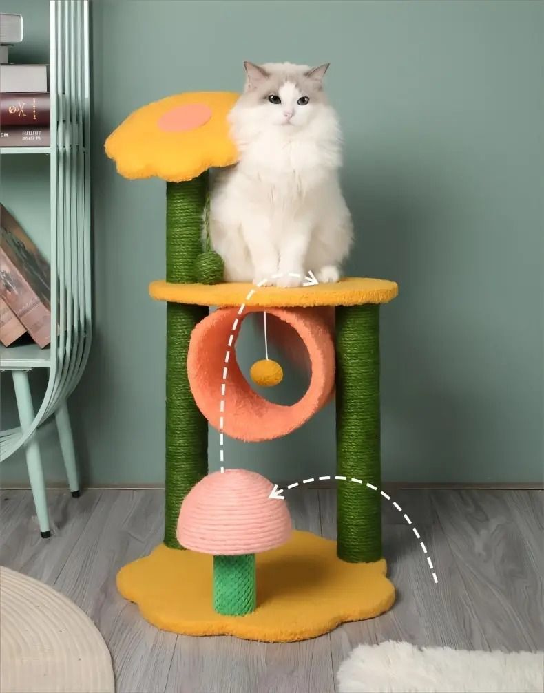太陽花スタイル 猫タワー キャットツリー キャットポール キャットクライミング 猫タワー かわいい おしゃれ インテリア キノコシサルスボール付き 猫トンネル インタラクティブ おもちゃボール付き 安定性抜群 ジャンプ プラットフォーム