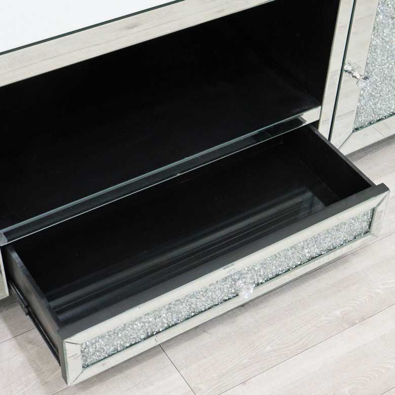 ミラー家具 テレビボード 180cm シルバー ローキャビネット ラインストーン