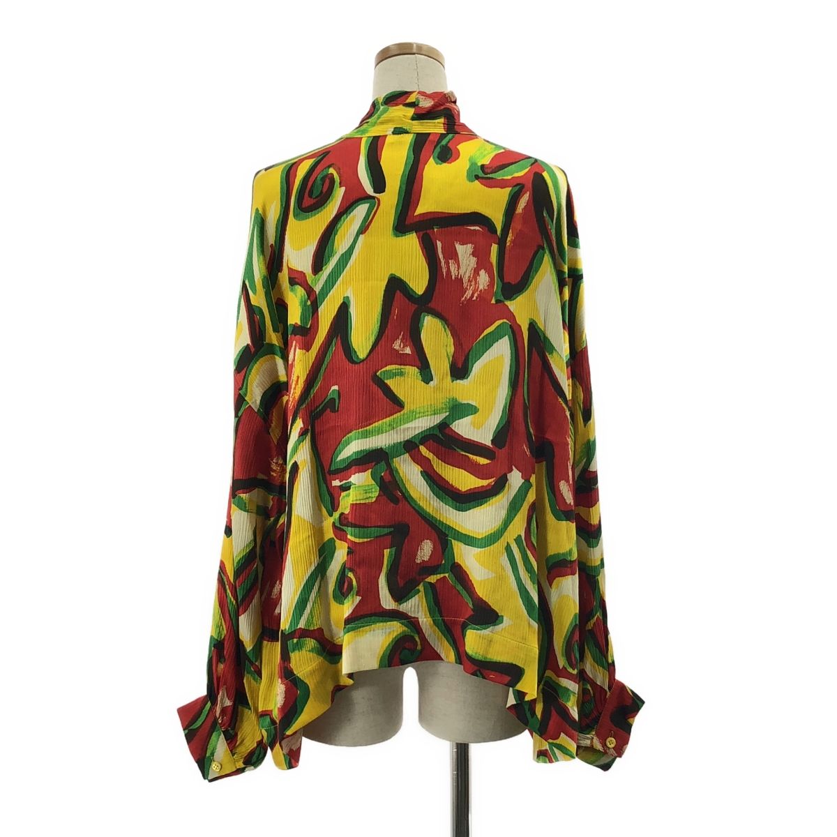 【美品】  BALENCIAGA / バレンシアガ | silk 100％ / シルク 総柄 タイ オーバー シャツ ブラウス | 36 | マルチカラー | レディース 美品】 BALENCIAGA / バレンシアガ | silk 100％ / シルク 総柄 タイ