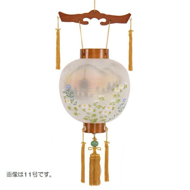 盆提灯 八女提灯 吊り提灯 御殿丸 萩の香絹二重絵入 13号 長さ95cm P15 8033-13152ac 下げ提灯 吊り提灯 LED電池式 初盆 お盆