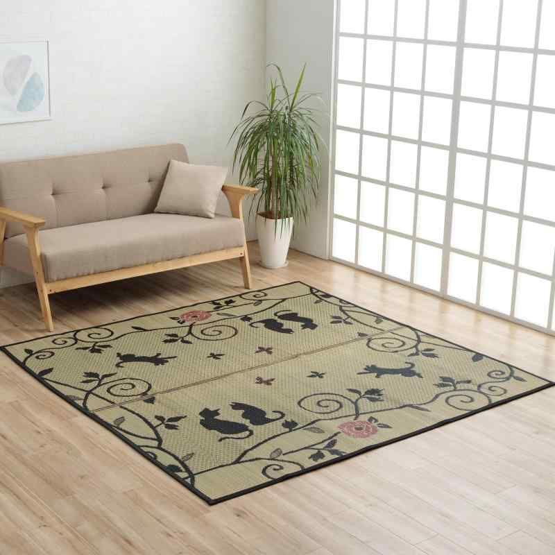 イケヒコ い草 ラグ カーペット 3畳 長方形 DXクロネコ 約176×230cm 裏貼り ヒバ加工 8165410
