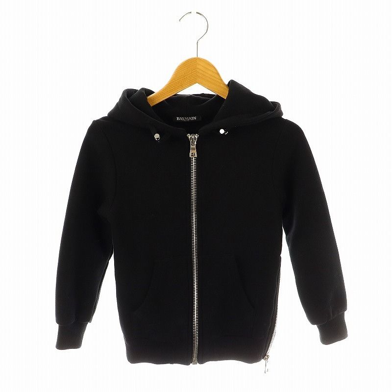 バルマン BALMAIN サイドジップクロップドパーカー 長袖 6A 黒 /HK OS SH