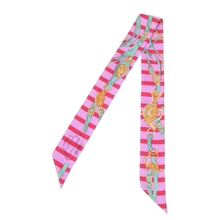 エルメス HERMES スカーフ ツイリー BRIDES de GALA 式典用馬勒 ピンク