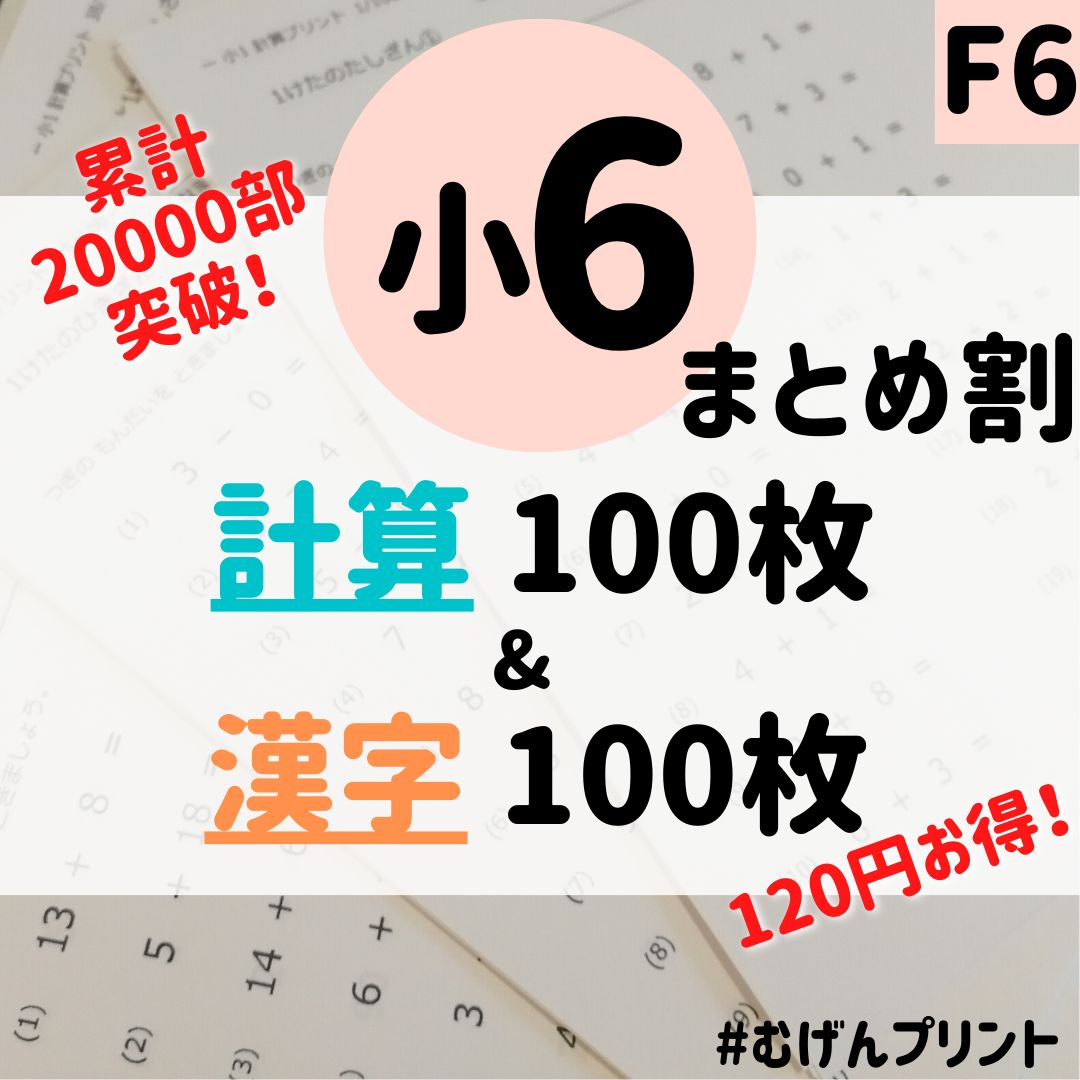 まとめ割】F6.小学6年計算漢字ドリル、漢字検定5級、分数、百ます、シンプル　メルカリ