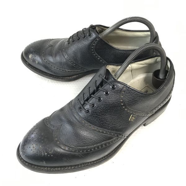 80s-90s?|Vintage MUNSING WEAR|マンシングウェア スチールスパイク|ゴルフシューズ 25.5|黒|BLACK |フルブローグ|ウイングチップ◆bH-164<sale>