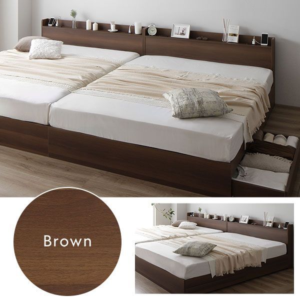 ベッド ダブル 2層ポケットコイルマットレス付き ナチュラル 照明付き 収納付き 棚付き 宮付き コンセント付き ベッド ダブル 2層ポケットコイルマットレス付き ナチュラル すのこ 棚