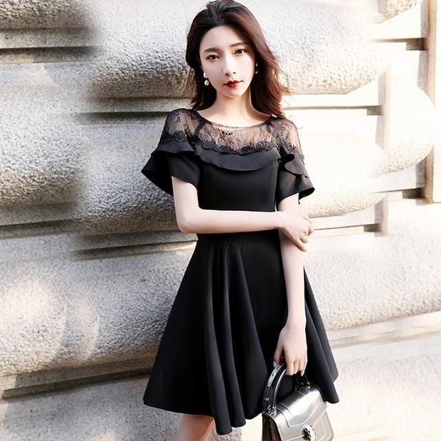 2019 パーティードレス ワンピース パーティー披露宴　結婚式 　丸首　ピンク サイズ選択可能168 : [CN 本舗] レディースワンピース 刺繍 花柄 シースルー