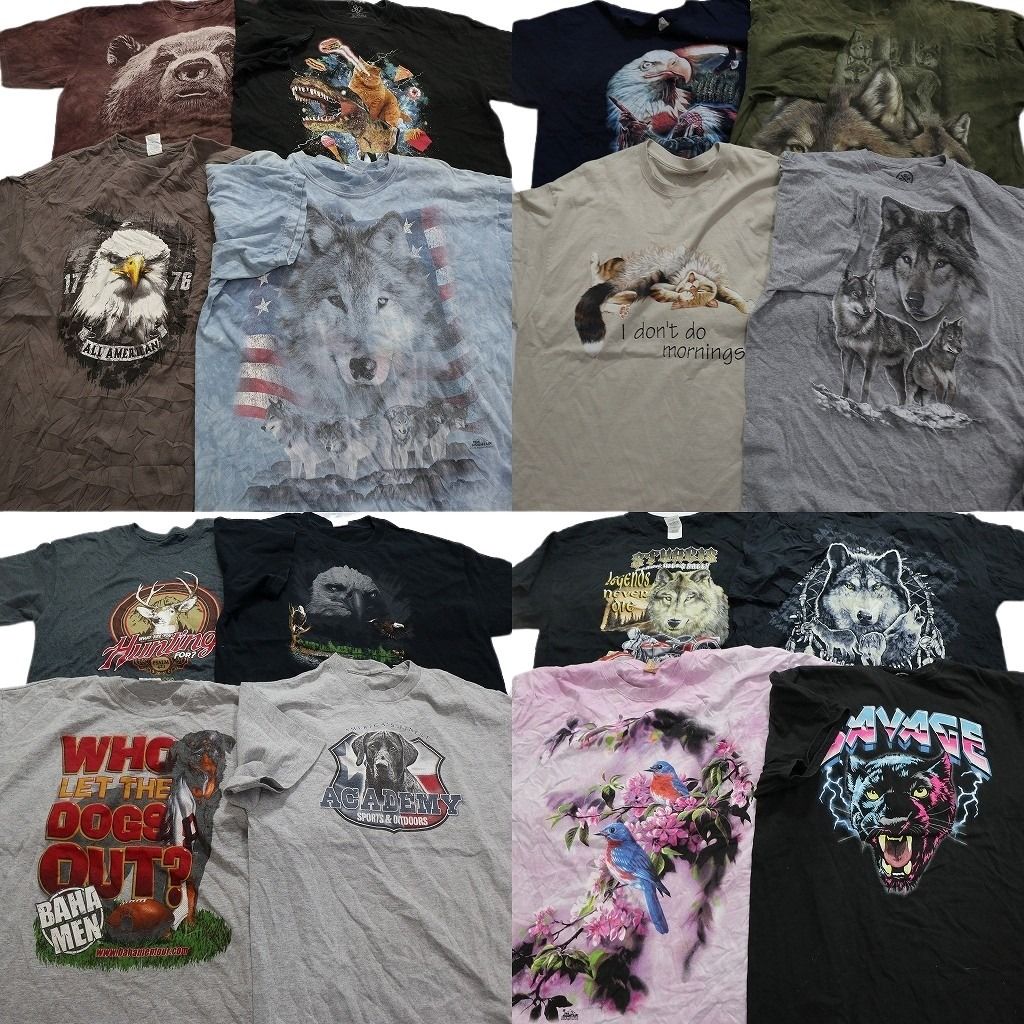 古着卸 まとめ売り アニマル 動物 半袖Tシャツ 16枚セット (メンズ XL アメリカ古着半袖Tシャツ アニマル柄 9枚セット まとめ売り