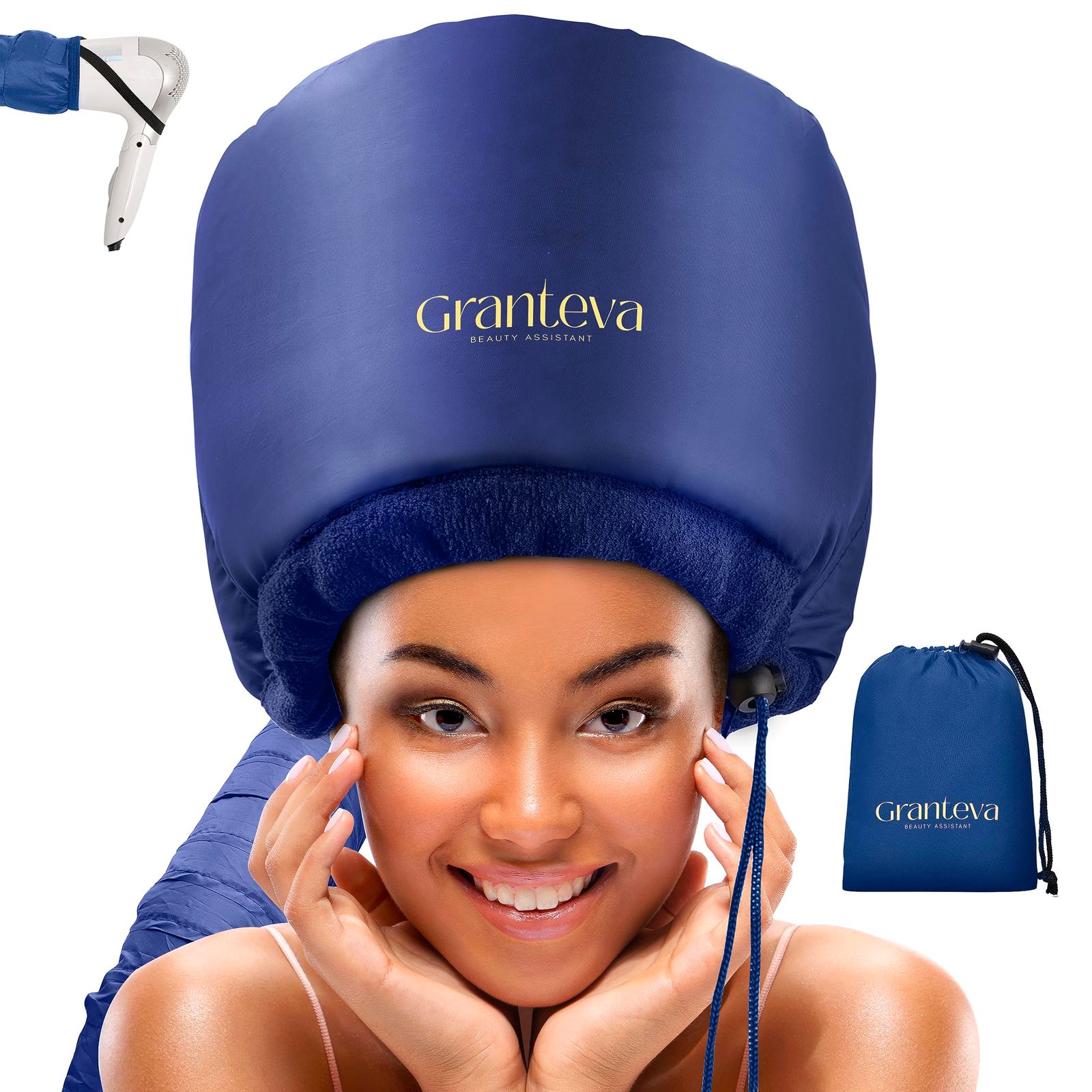 Granteva ヘアドライヤー ボンネット ヘッドバンド一体型 耳と首の周りの熱を軽減 ヘアドライヤー用ブロードライヤーアタッチメント 乾燥時間を短縮